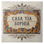 Spanish House Sign  Tile<br><div class="desc">A typical name sign on Spanish houses. Click "Personalise" to edit the text. like your name or street address,  or whatever fits (what you see is what you get),  or ask me for (free) help. 👉More items with this design:  www.zazzle.com/aura2000/spanishhousesign</div>