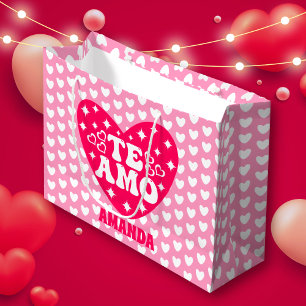 Spanish I Love You Te Amo Valentine's Day Pink Large Gift Bag