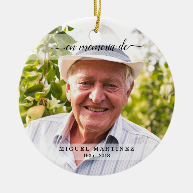 Spanish In Loving Memory Funeral Sympathy Ceramic Tree Decoration (Front)