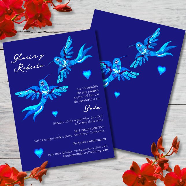 Spanish, Invitación Boda Mexicana Colibrí Azul   Invitation (Creator Uploaded)
