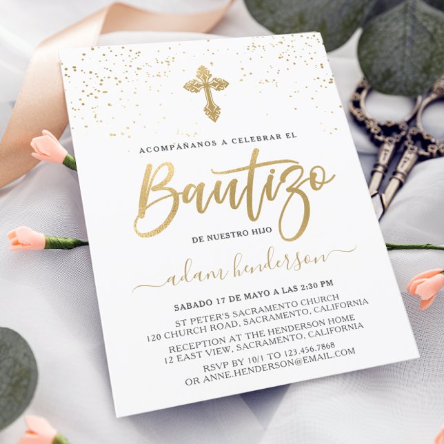 Spanish Invitacion De Bautizo Gold Invitation (Creator Uploaded)