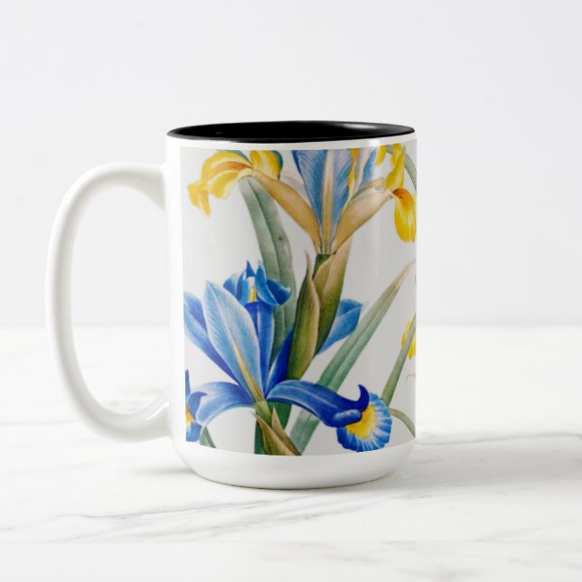 Spanish iris by Pierre-Joseph Redouté Two-Tone Coffee Mug (Left)