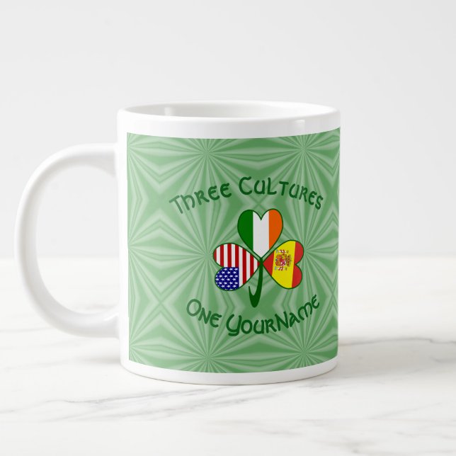 Spanish Irish American Flag Shamrock Personalise  Large Coffee Mug (Left)