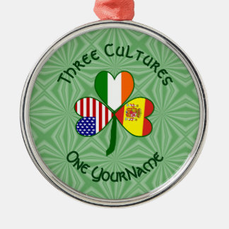Spanish Irish American Flag Shamrock Personalize  Metal Tree Decoration