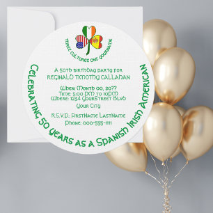 Spanish Irish USA Flag Shamrock Personalised Round Invitation