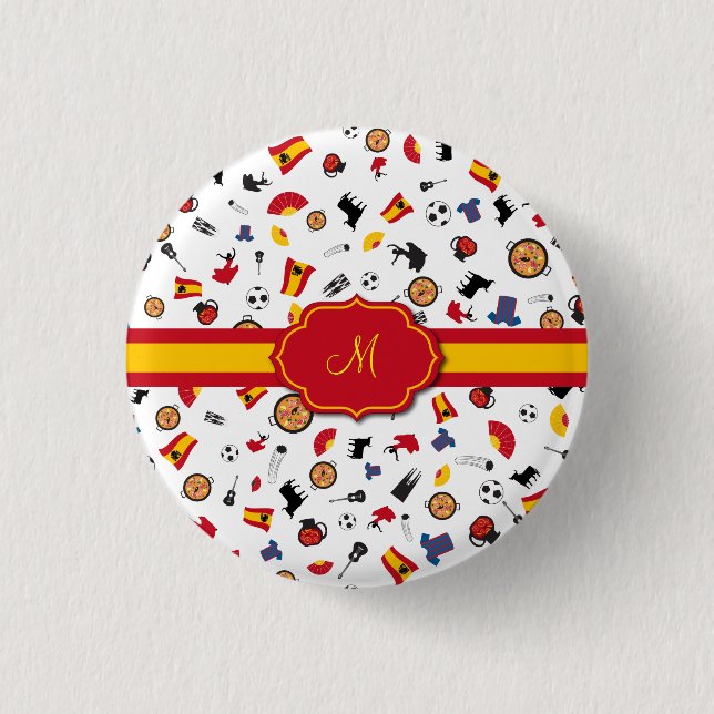 Spanish items with flag to add your monogram 3 cm round badge (Front)