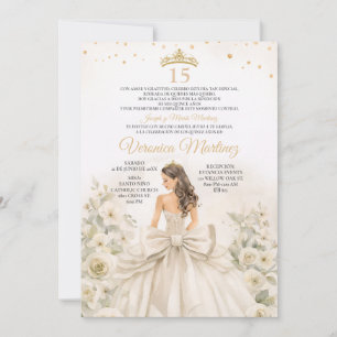 Spanish Ivory Creme Princess Floral Sweet 15 Años Invitation