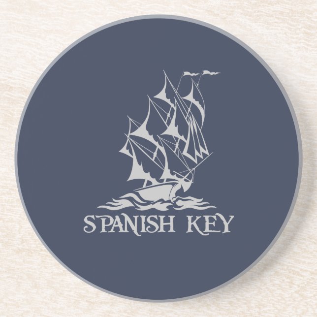 Spanish Key Sandstone Coasters - Grey Logo (Front)