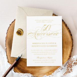 Spanish Language 50 Aniversario de Bodas Gold Invitation