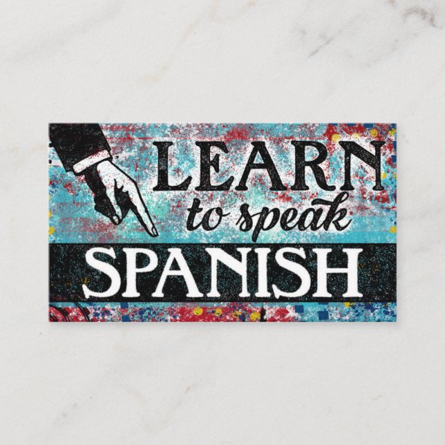 Spanish Language Lessons Business Cards - Blue Red (Front)