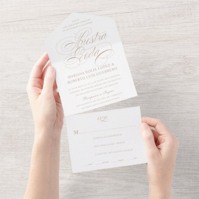 Spanish Language Nuestra Boda Tan Wedding All In One Invitation (Tearaway)