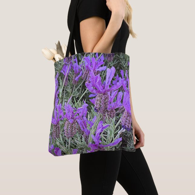 Spanish Lavender Blooms Floral Tote Bag (Close Up)