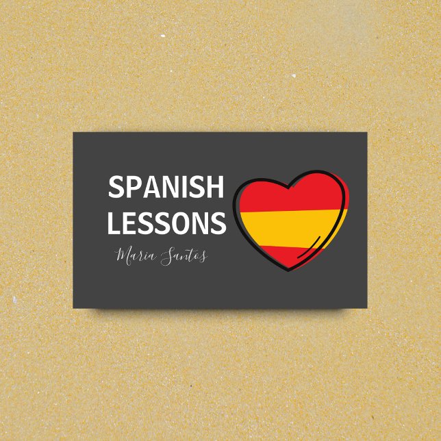 Spanish Lessons Flag Heart Cute Love Teacher Tutor Business Card (Creator Uploaded)
