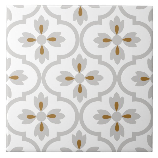 Spanish light grey mediterranean floral bathroom tile (Front)
