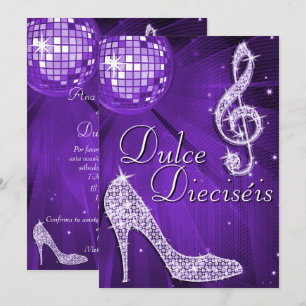 Spanish Lilac Disco Ball & Sparkle Heels Sweet 16 Invitation