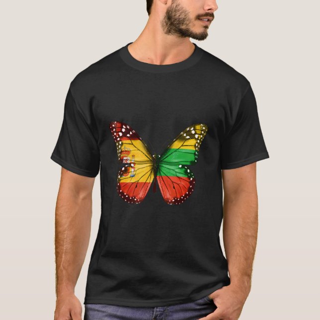Spanish Lithuanian Flag Butterfly T-Shirt (Front)