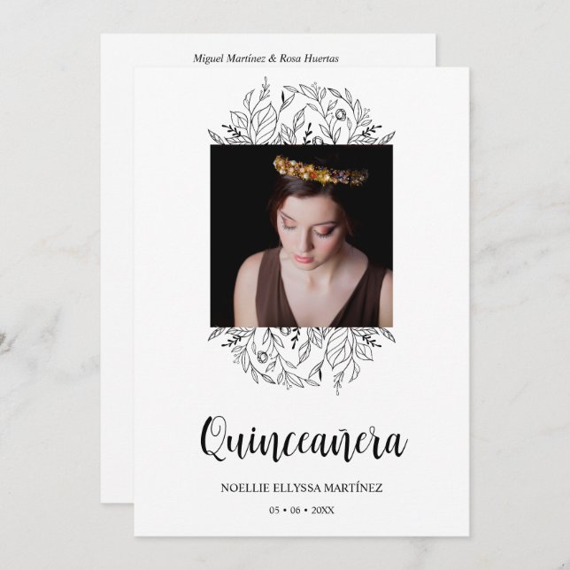Spanish Luxury Wildflowers Frame Quinceañera Photo Invitation (Front/Back)