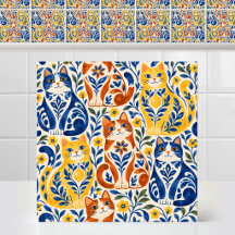 Spanish Majolica Folk Art Bold Cat Pottery Pattern