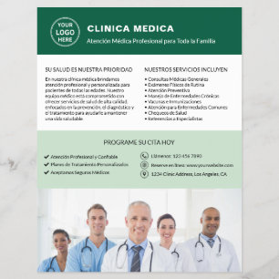 Spanish Medical Clinic Doctor Logo QR Green Flyer