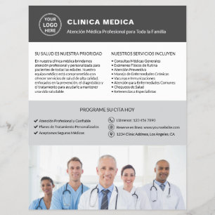 Spanish Medical Clinic Doctor Logo QR Grey Flyer