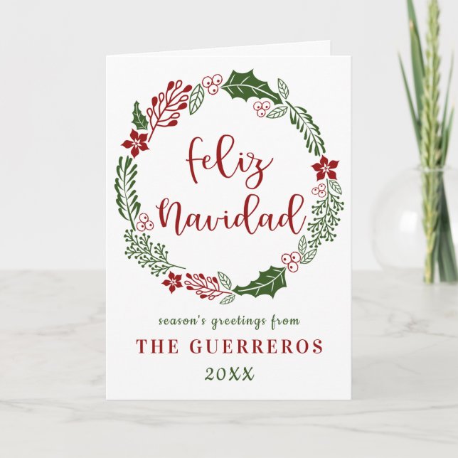 Spanish Merry Christmas, Feliz Navidad, Custom Holiday Card (Front)