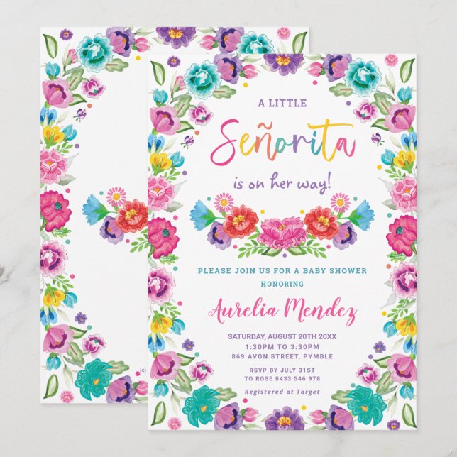 Spanish Mexican Floral Senorita Baby Shower Girl Invitation (Front/Back)
