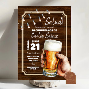 Spanish Mexican Man Beer Salud Birthday Invitation