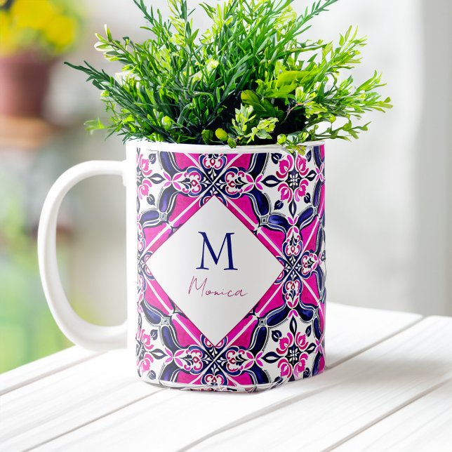 Spanish Mexican tiles bridesmaid gifts monogram Coffee Mug (Spanish Mexican tiles bridesmaid gifts monogram Coffee Mug bridal party favors)
