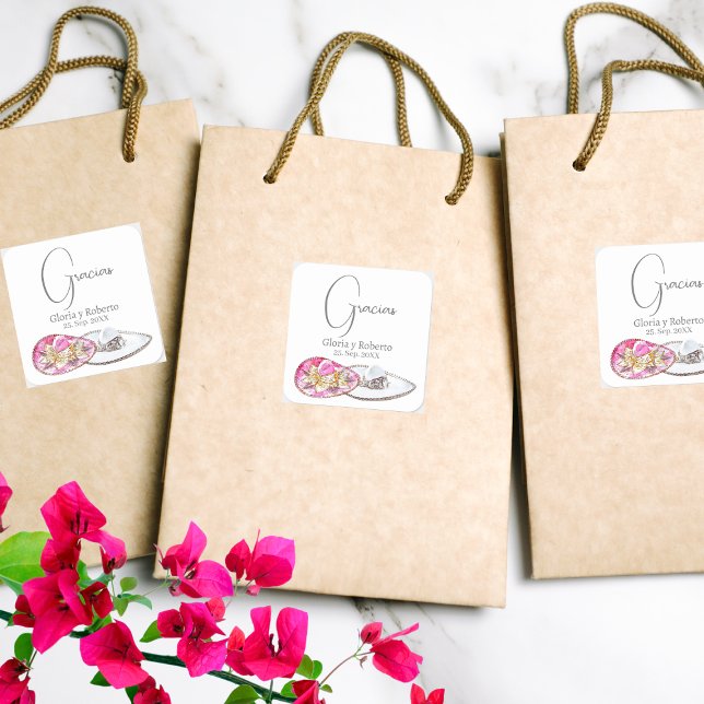 Spanish, Mexican Wedding Favour Hacienda Gracias Square Sticker (Creator Uploaded)