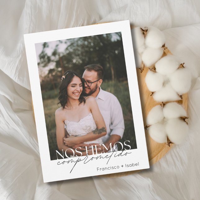 Spanish Minimal Photo Black White Engagement Party Invitation (Creator Uploaded)