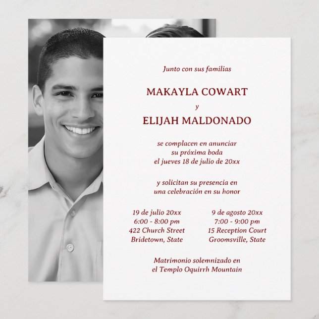 Spanish Minimalist Red & White Two Reception Invitation (Front/Back)