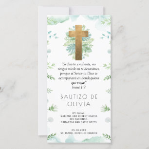 Spanish, Mint Greenery Baptism Bookmark Favour Thank You Card