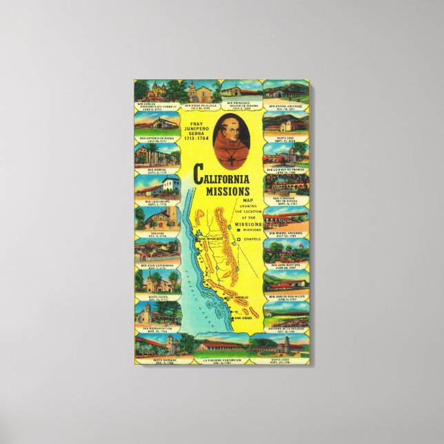 Spanish Missions of California showing Canvas Print (Front)