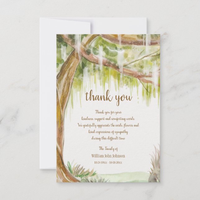 Spanish Moss Sympathy Thank You Card (Front)