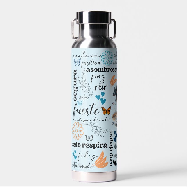 SPANISH Motivational Affirmations Water Bottle (Front)