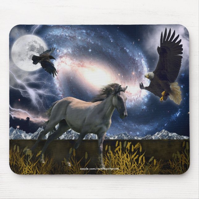 Spanish Mustang, Bald Eagle, & Galaxy Art Mousepad (Front)