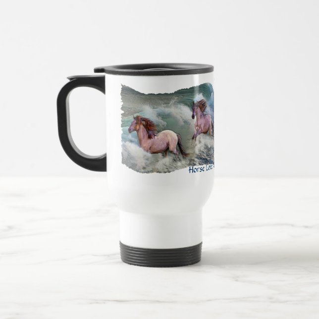 Spanish Mustang Horses & Beach Surf Travel Mug (Left)