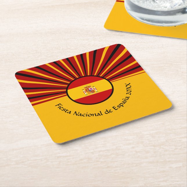 Spanish National Day Celebration Spain Hispanic  Square Paper Coaster (Angled)