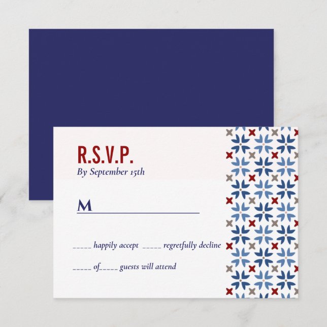 Spanish Navy Red Tile Mexican wedding Invitation (Front/Back)