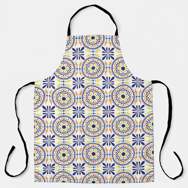 Spanish Navy Yellow Tile mediterranean Azulejos Apron (Front)
