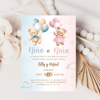 Spanish Nino o Nina Teddy Bear Gender Reveal Invitation