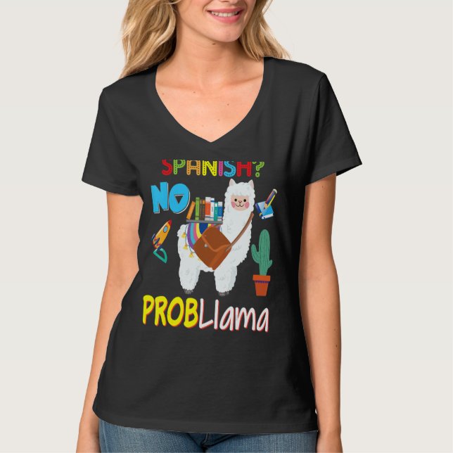 Spanish No Probllama Problem Llama Kid Student Tea T-Shirt (Front)