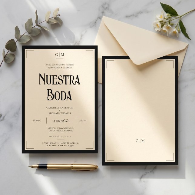 Spanish Nuestra Boda Art Deco Eegant Wedding Invitation (Creator Uploaded)