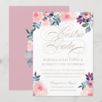 Spanish Nuestra Boda flores pintadas rosada morada