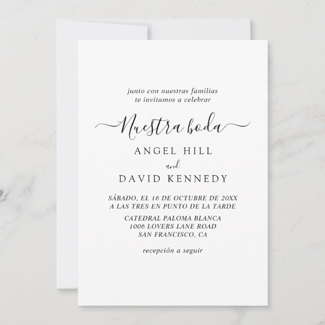 Spanish, Nuestra Boda Wedding Invitation (Front)