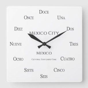 Spanish Numbers Custom City Country and Time Zone Square Wall Clock