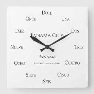 Spanish Numbers Custom Places and Time Zone Square Wall Clock