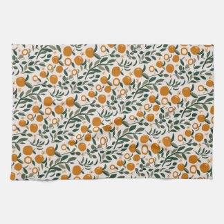Spanish Orchard - pattern of oranges and leaves Tea Towel
