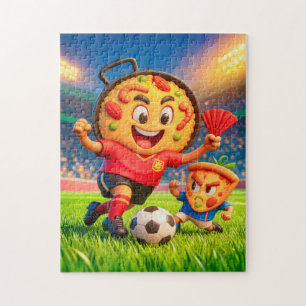 Spanish paella versus Italian pizza soccer duel Jigsaw Puzzle