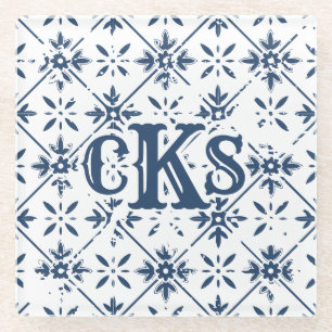 Spanish Pattern Distressed Tile Glass Coaster